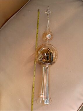 Glass Tree Topper with Nativity Scene - Gold-Toned